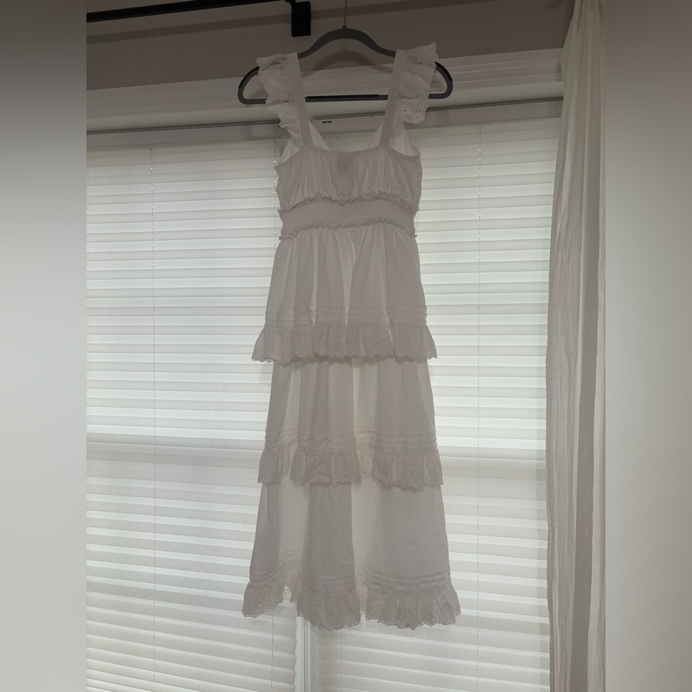 Cleobella White Ruffled Tiered Sundress V-neck - Picture 5 of 7